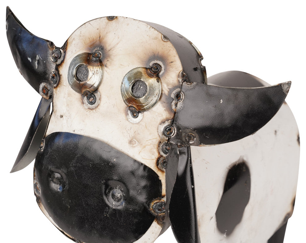 Recycled Metal Cow, Small, Black and White-Small