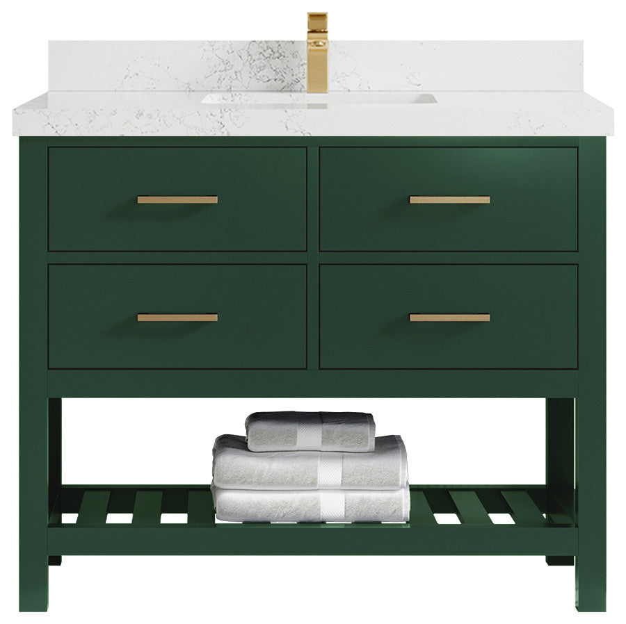 Parker 42 Single Sink Bath Vanity in Lafayette Green  2" Empira Quartz