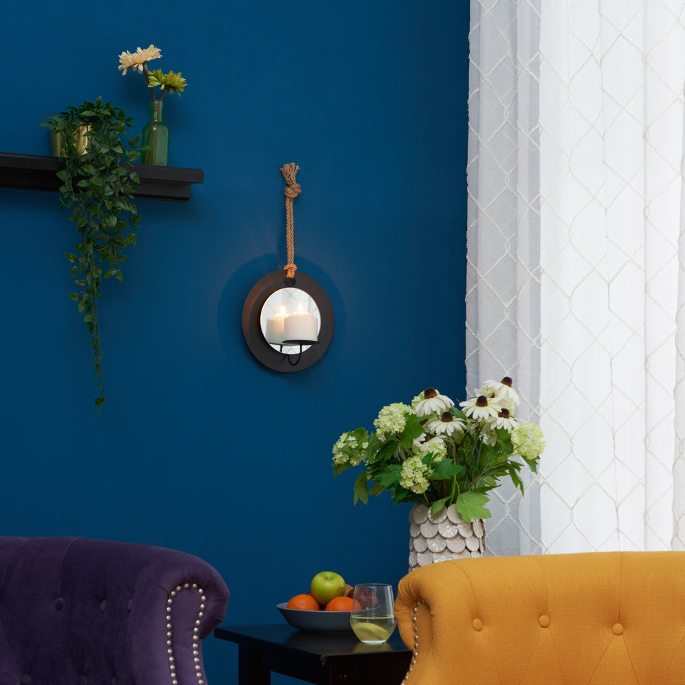 Round Pillar Candle Sconce With Rope