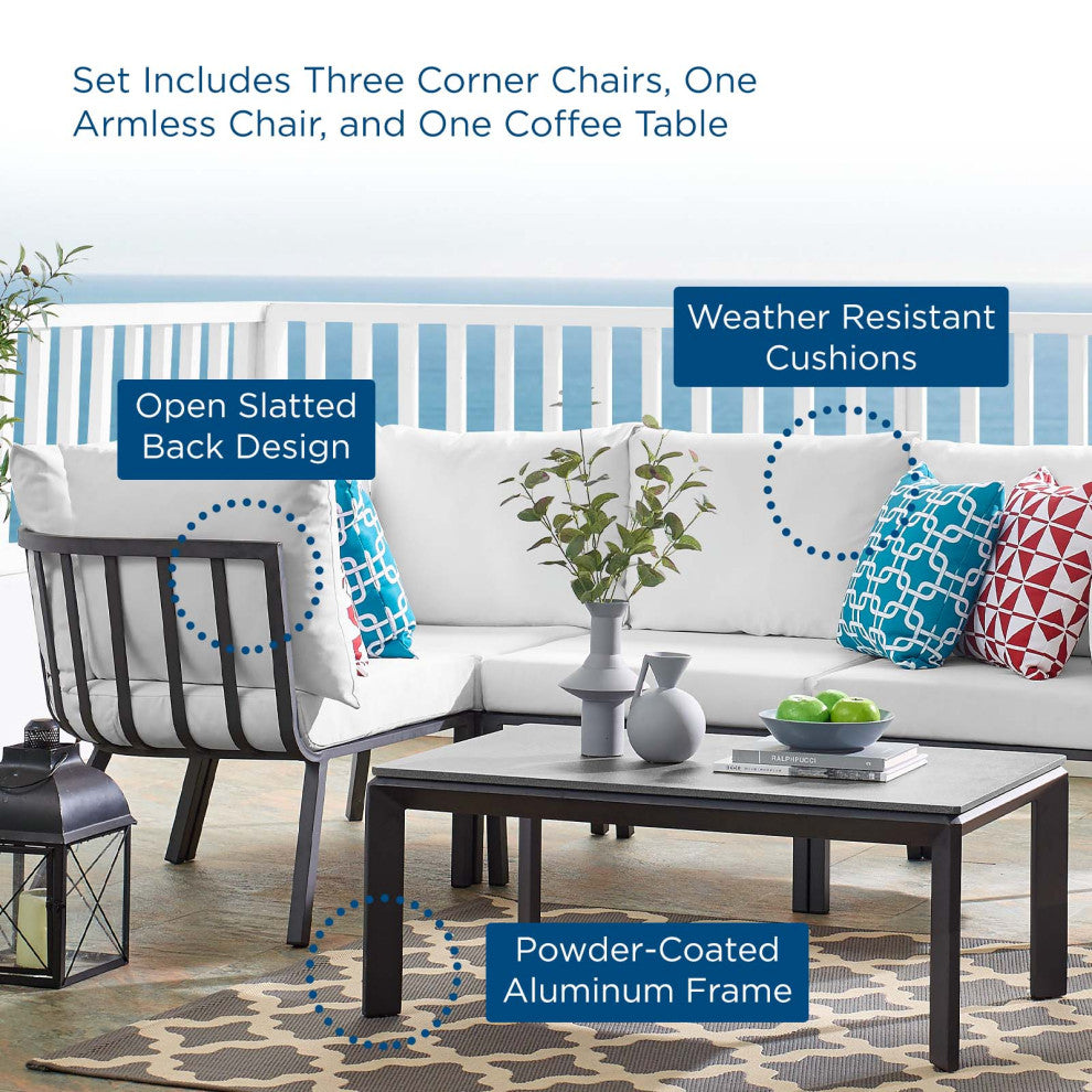 Lounge Sectional Sofa Chair Set, Aluminum, Metal, Gray White, Outdoor