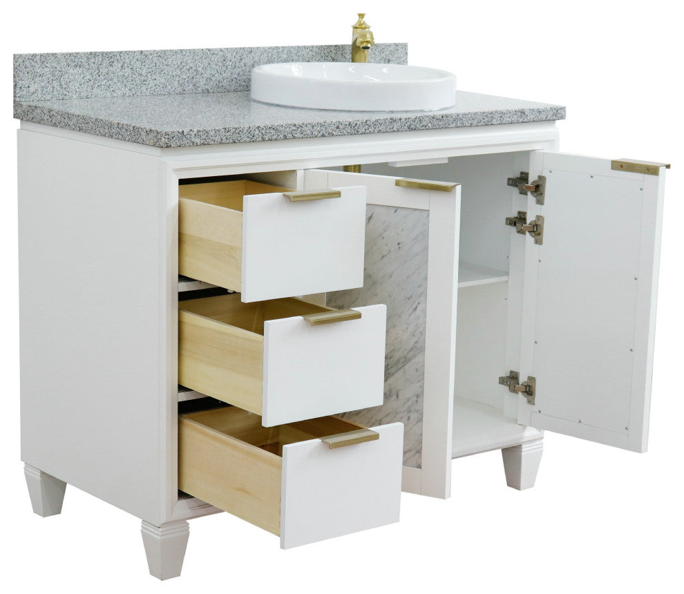 43" Single Vanity, White Finish With Gray Granite