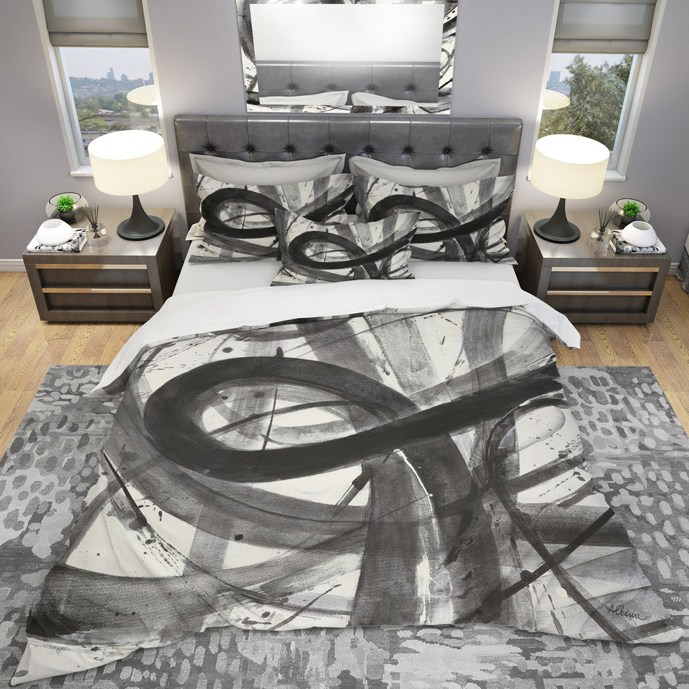 Black and White Minimalistic Duvet Cover Set, Full/Queen