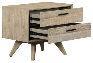 Baly Acacia Mid-Century 2 Drawer Nightstand, Gray Sandblast