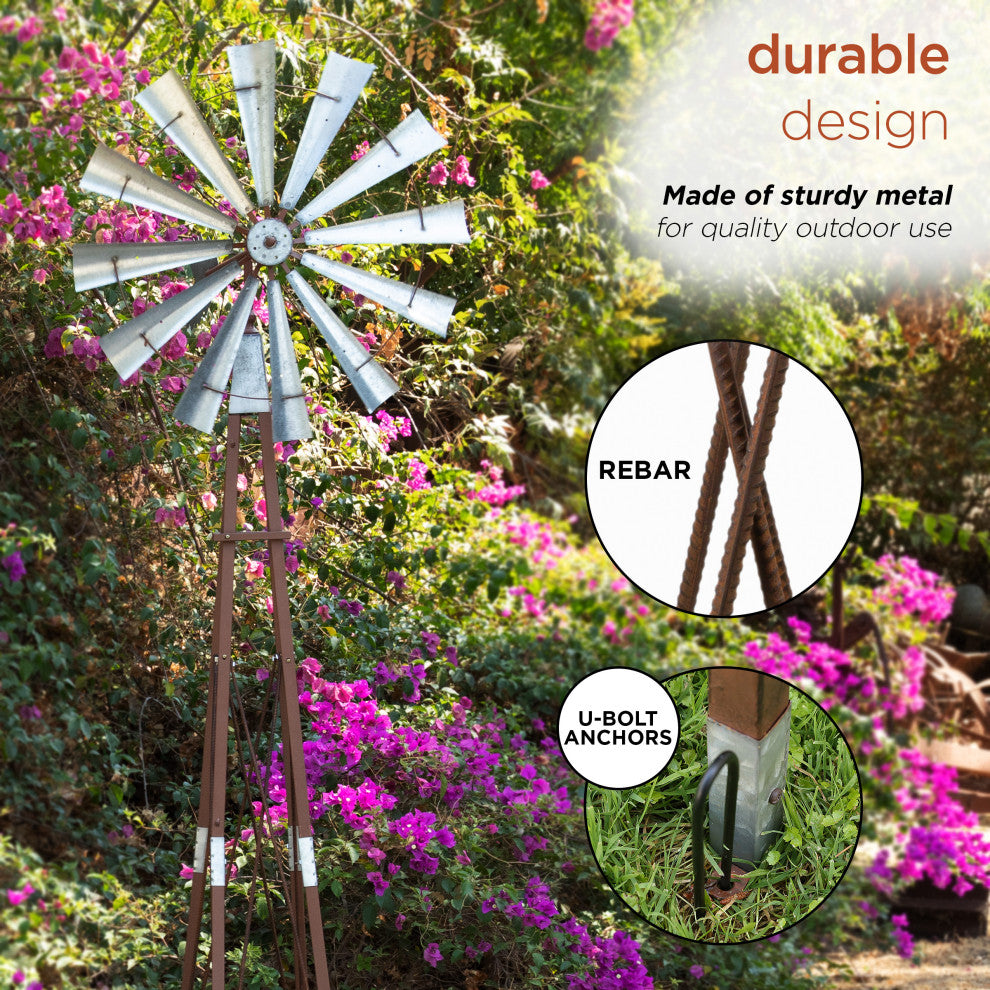 Alpine Garden Metal Kinetic Windmill, 101"Tall