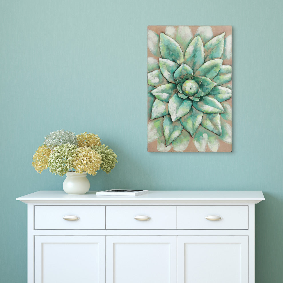 "Succulent 2" Mixed Media Iron Hand Painted Dimensional Wall Art