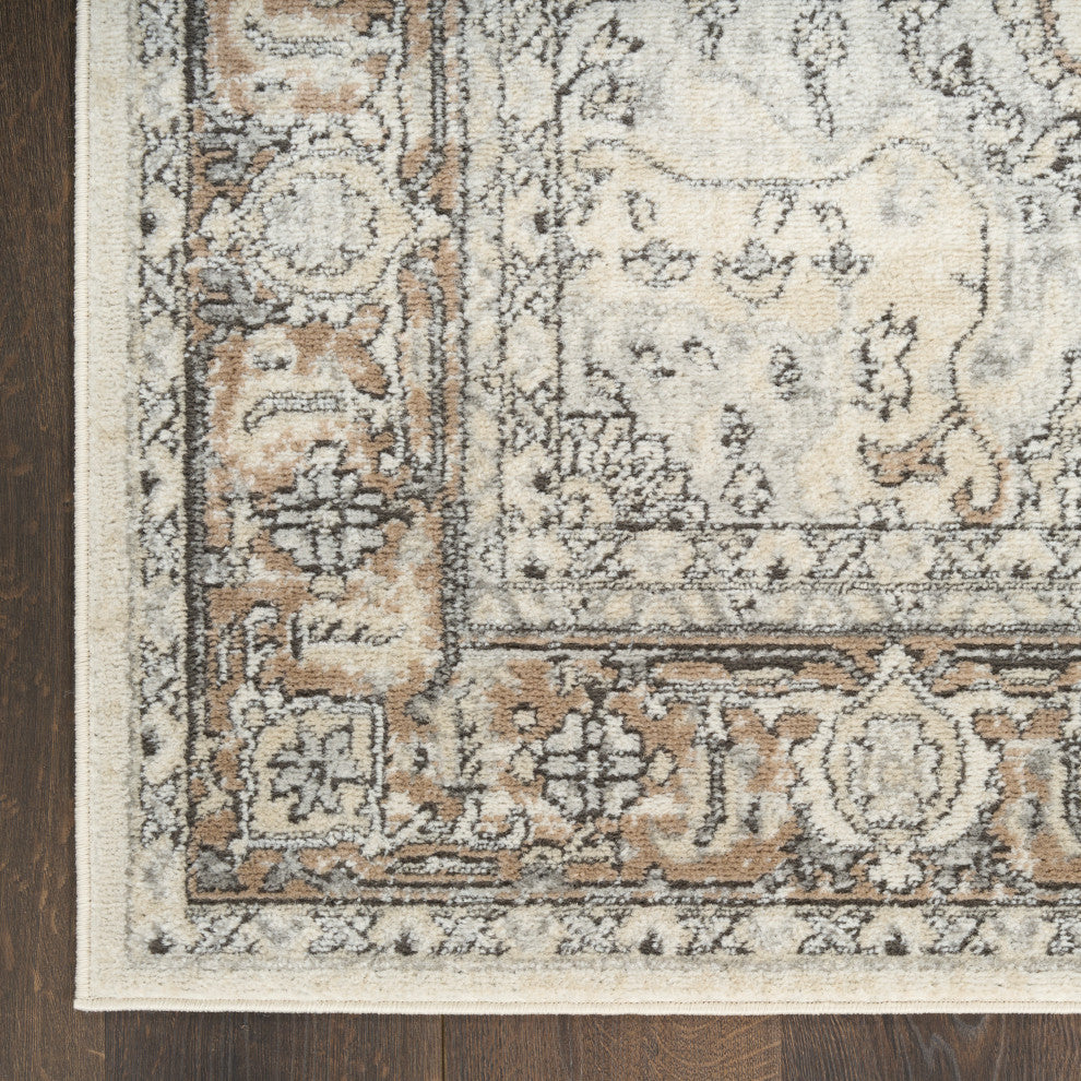 Nourison Quarry 2'2" x 10' Ivory Grey Taupe Vintage Indoor Rug