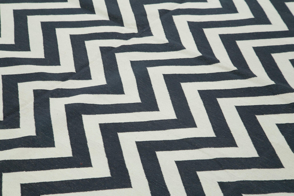 Rug N Carpet - Handmade Wool 9' 1'' x 11' 11'' Modern Design Dhurrie Kilim Rug