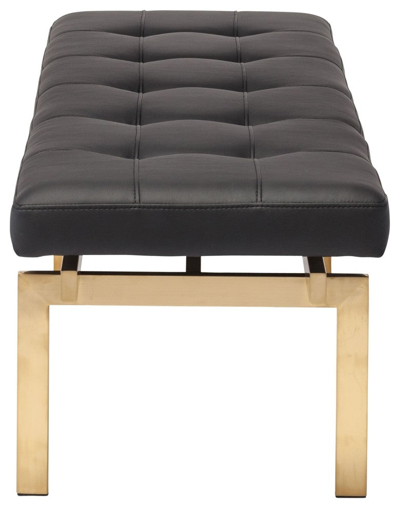 Louve Long Brushed Gold Stainless Steel Frame Bench, Black