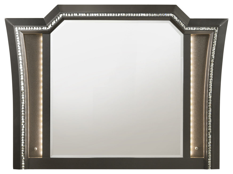 Benzara BM204568 Contemporary Style Decorative Mirror with LED Lights, Gray