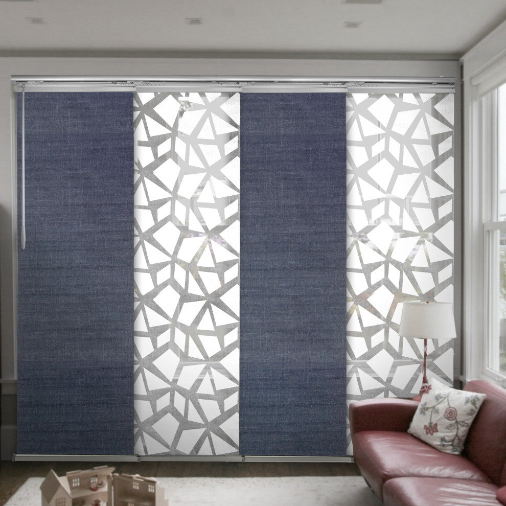 Scattered-Azure 4-Panel Track Extendable Vertical Blinds 94"Hx48-88"W