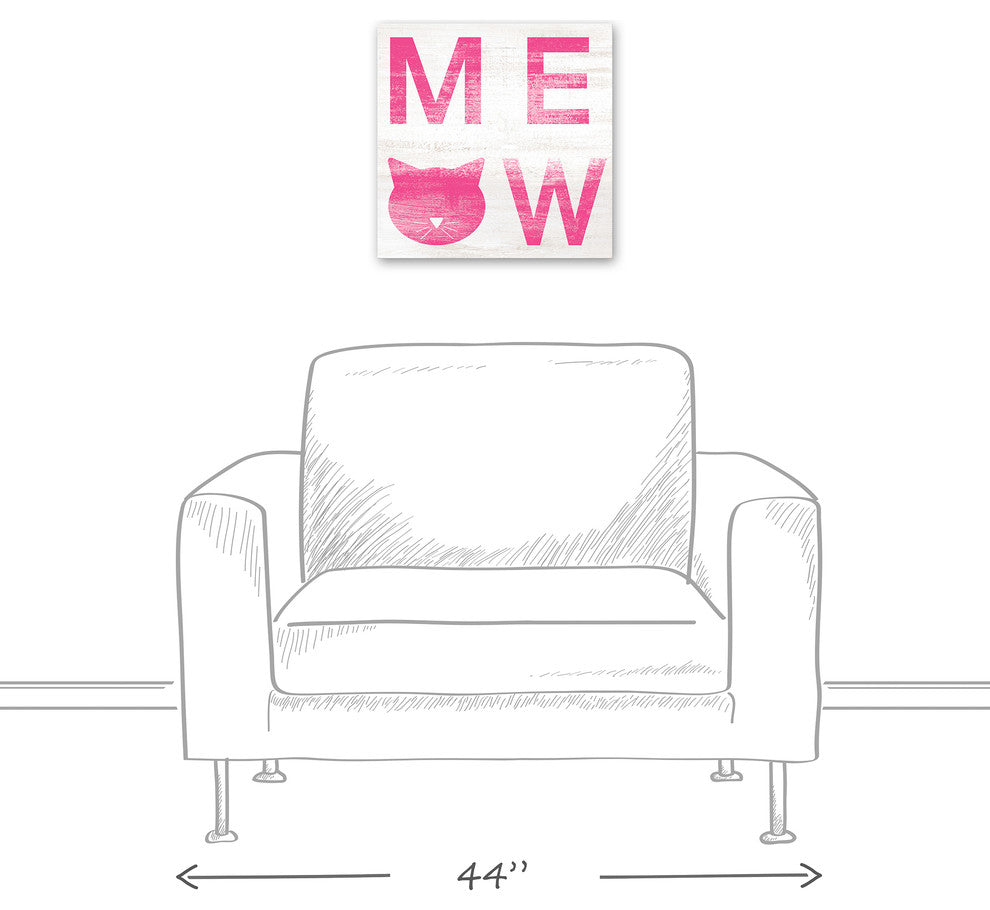 Designs Direct Meow Distressed Pink 16x16 Canvas Wall Art