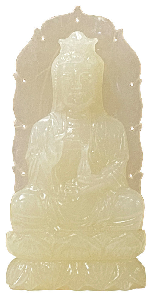 Chinese Off White Color Stone Guan Yin Bodhisattva Avalokitesvara Statue ws1773