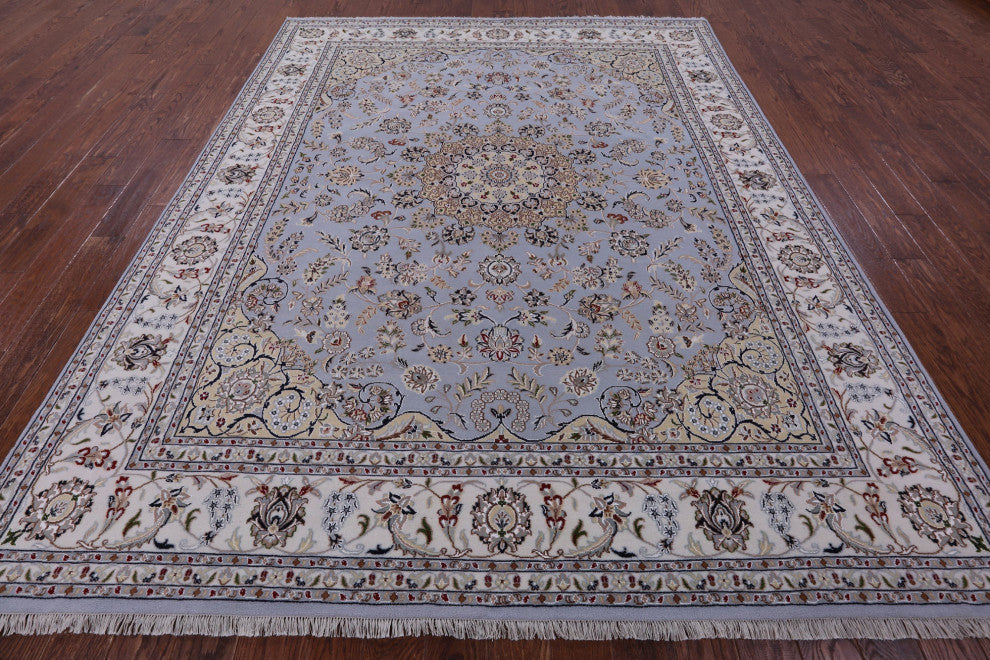 8' 1" X 10' 2" Persian Nain Wool & Silk Hand Knotted Rug - Q14728