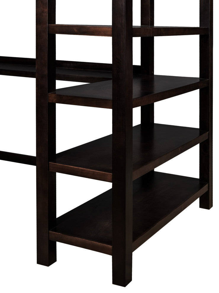 Espresso Twin Size Wood Loft Bed With Storage Shelves and Desk