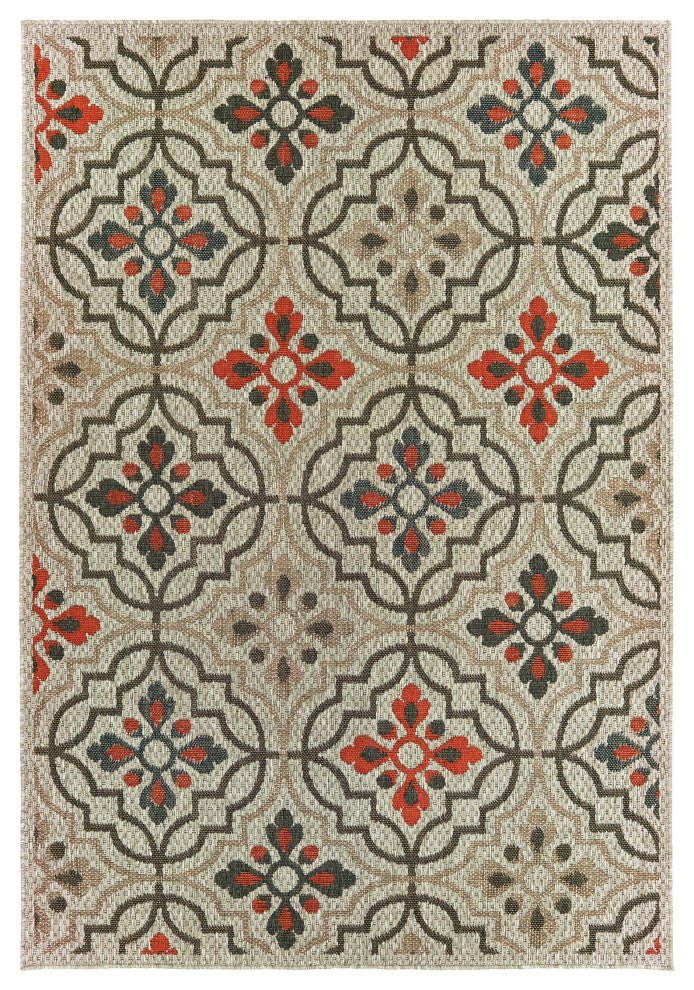 Oriental Weavers Latitude Grey/ Orange Geometric Indoor/Outdoor Rug 6'7"X9'2"