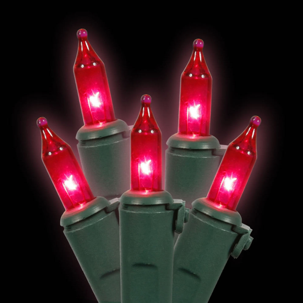 Vickerman W4G0508 50 Pink Mini-Light On Green Wire, 16' Christmas Light Strand