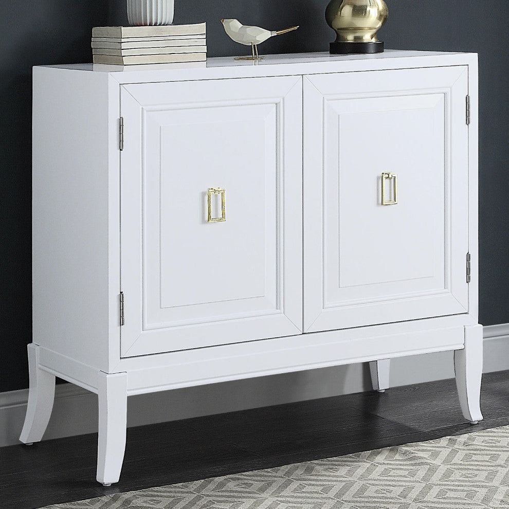 Wood Console Table With 2 Doors, White Finish