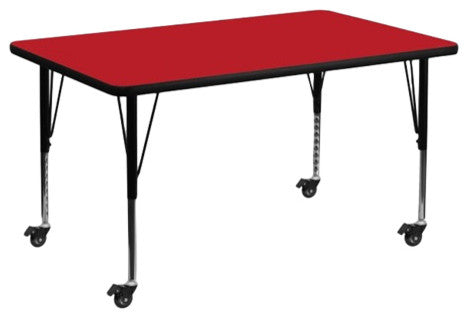 Mobile 36''W x 72''L Rectangular Red HP Laminate Table - Adjustable Legs