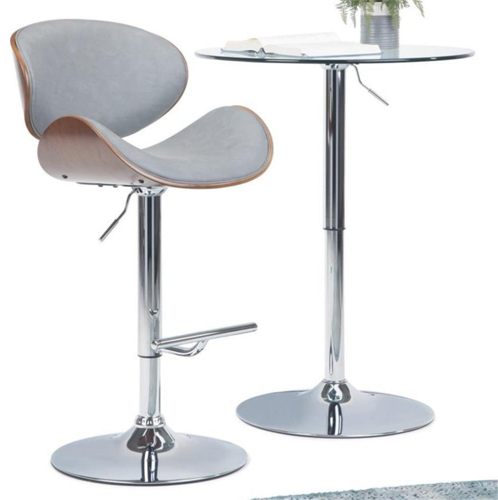 Marana Bentwood Adjustable Height Gas Lift Bar Stool In Stone Grey Faux Leather
