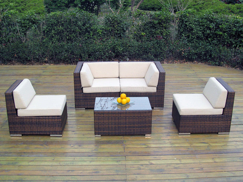 Ohana 5-Piece Deep Seating Sectional Set, Beige, Mixed Brown