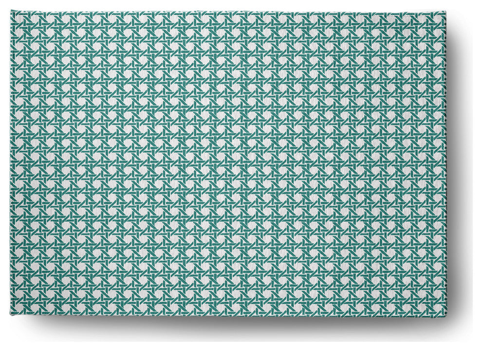 Rattan Geometric Rug, Desert Turquoise, 4'x6'