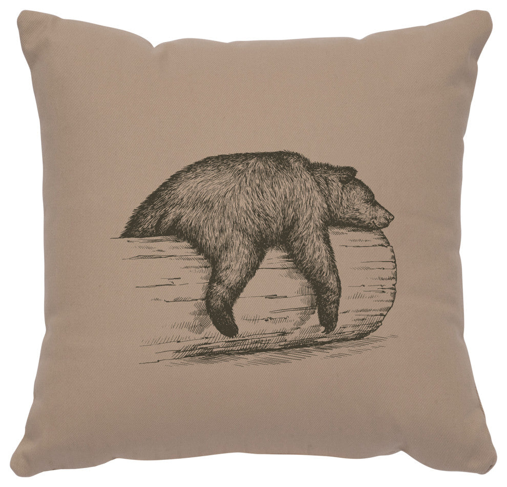 Image Pillow 16x16 Bear on a Log Cotton Alabaster