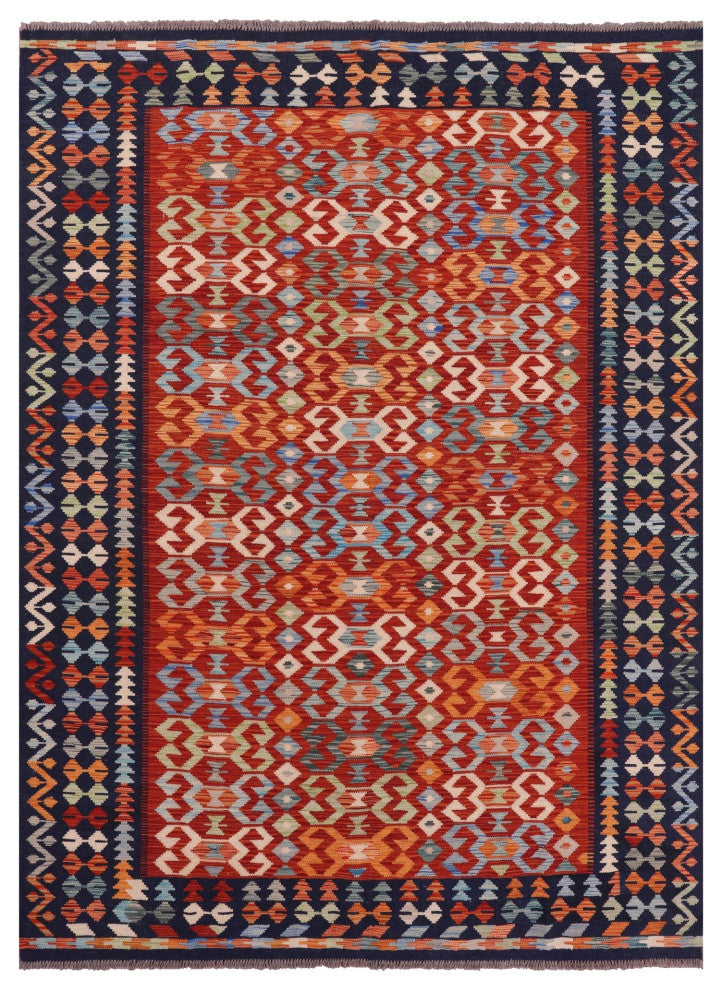 6' 3" X 8' 7" Flat Weave Kilim Reversible Wool On Wool Rug Q9481