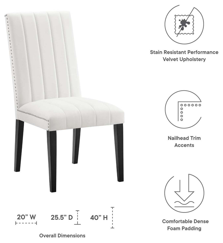 Dining Chair, Nailhead, Set of 2, White, Velvet, Modern, Bistro Hospitality