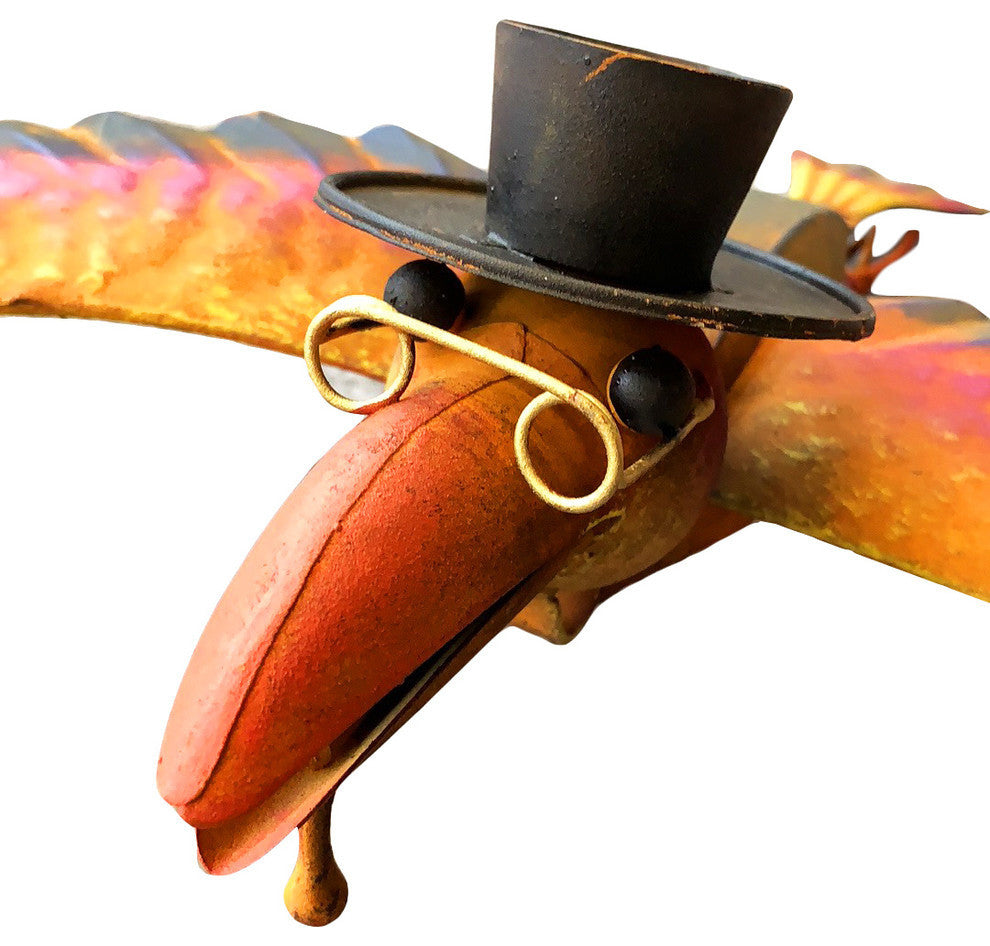 Rustic Metal Balancing Old Crow Garden Stake Outdoor Patio Yard Art