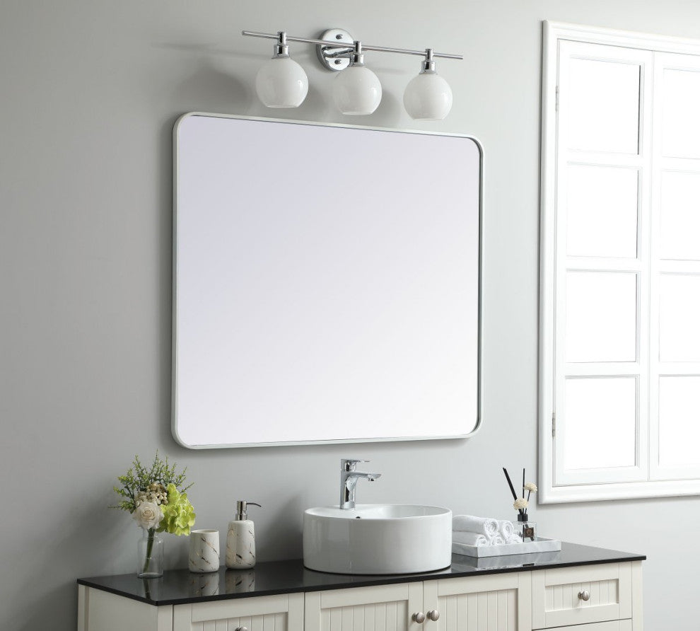 Ellis Soft Corner Metal Rectangular Mirror, White, 36"x40"