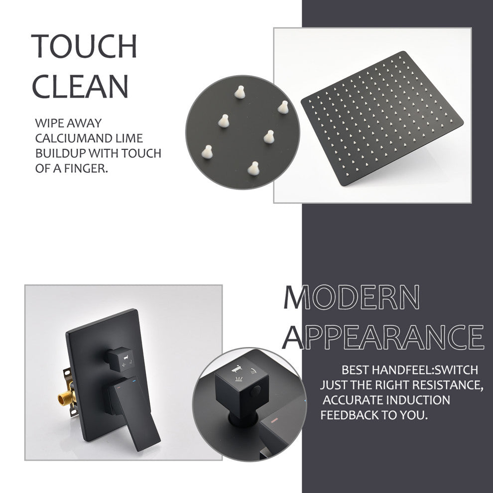 10 inch Wall-Mounted Square Completed Shower System, Matt Black