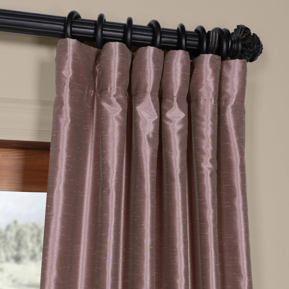 Smokey Plum Vintage Textured FauxDupioni Silk Curtain Single Panel, 50"x120"
