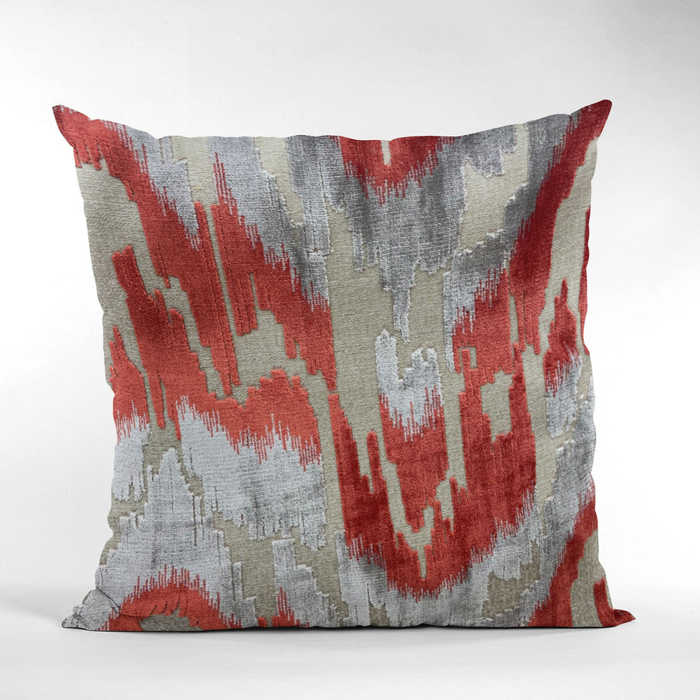Plutus Velvet Glamour Red, Gray Handmade Luxury Pillow, 22"x22"