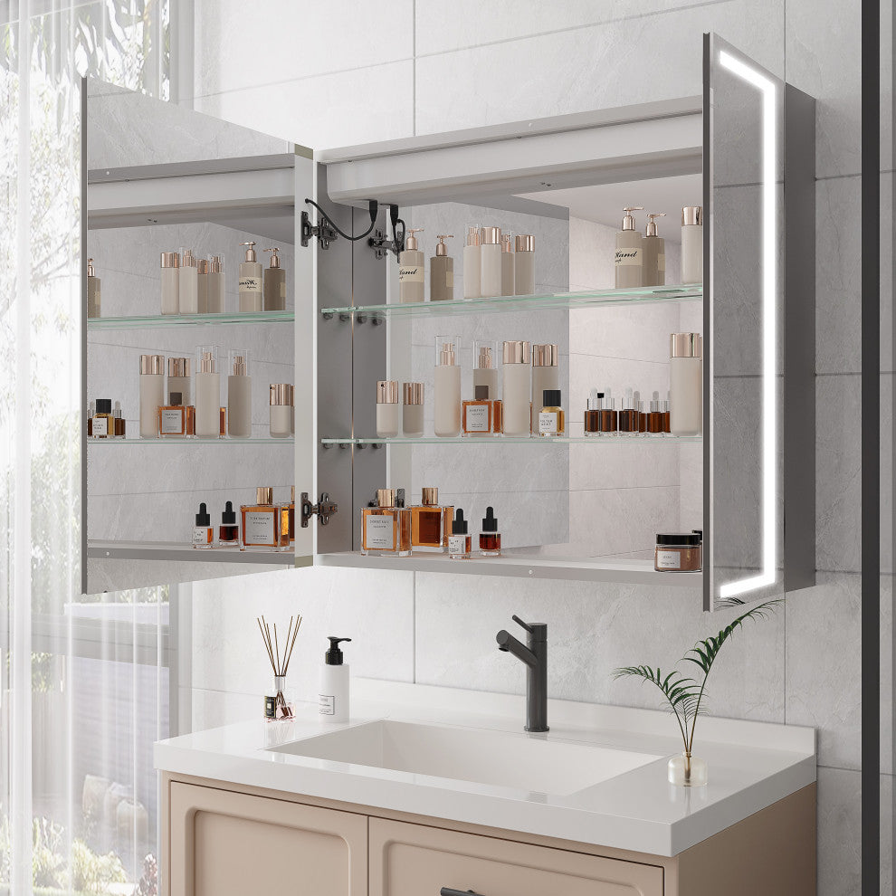 Aluminum Surface/Recessed Mount Medicine Cabinet with Mirror and Lights