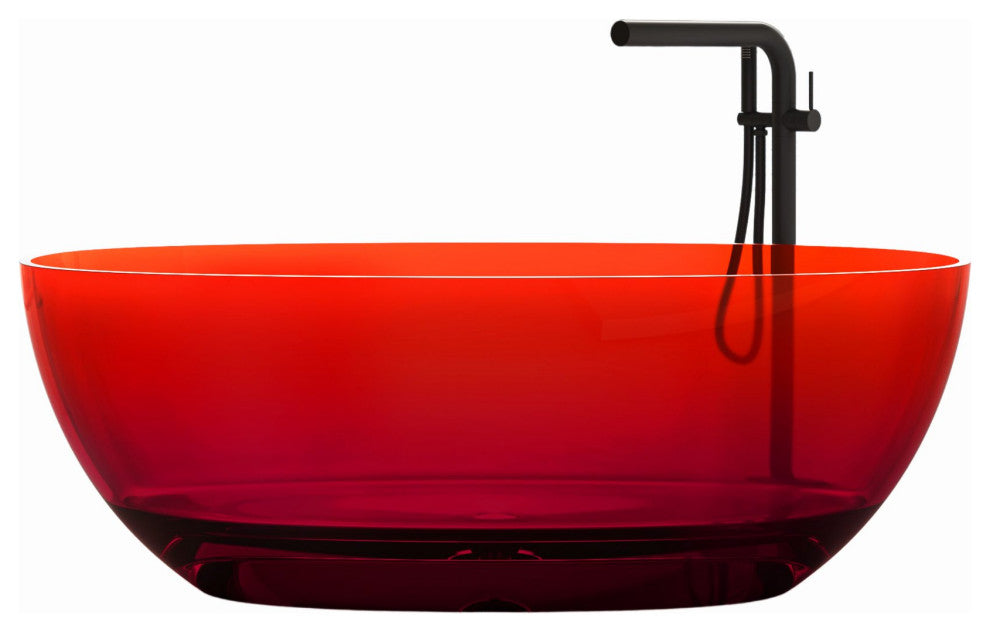 Vanity Art Freestanding Soaking Stone Resin Bathtub, Pure Resin Red, Small