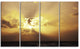 Majestic Sea Sunset Through Clouds, Landscape Canvas Wall Art, 48"x28", 4 Panels
