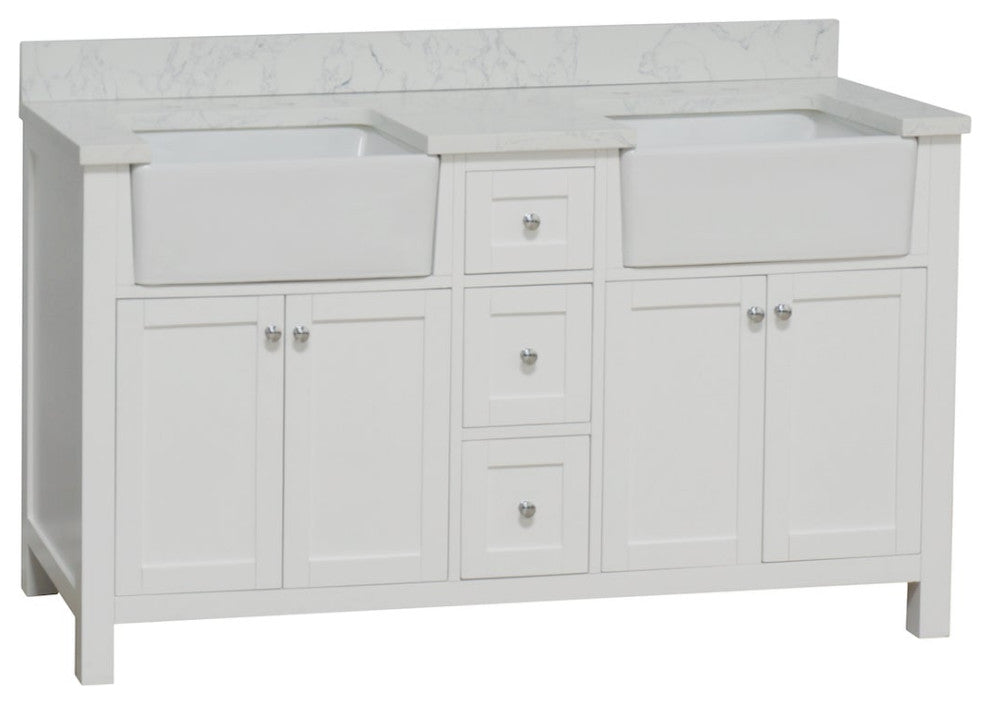Yorkshire 60" Bathroom Vanity, White, Engineered Marble, Double