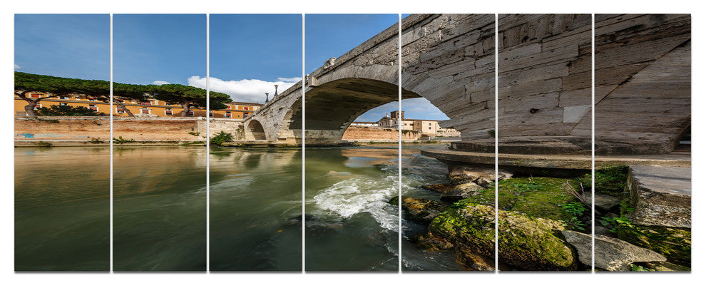 Cestius Bridge Over Tiber River, Landscape Canvas Art Print, 83"x32", 7 Panels
