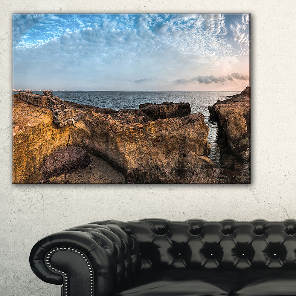 "Rough Rocky Coast Under Blue Sky" Oversized Beach Canvas Artwork, 40"x30"