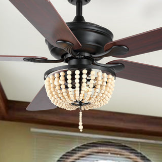 Erin 52" 3-Light LED Ceiling Fan, Iron/Wood Beads, Remote/App Control, brown