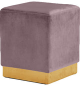 Jax Velvet Upholstered Ottoman/Stool, Pink, Gold Base