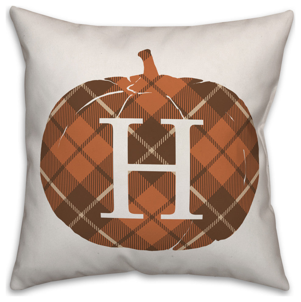 Plaid Pumpkin Monogram H 18x18 Spun Poly Pillow