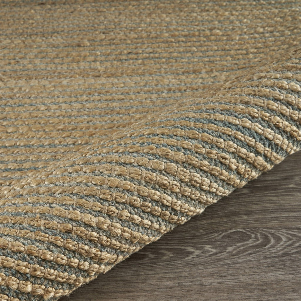 5" x 8" Tan and Blue Undertone Striated Area Rug