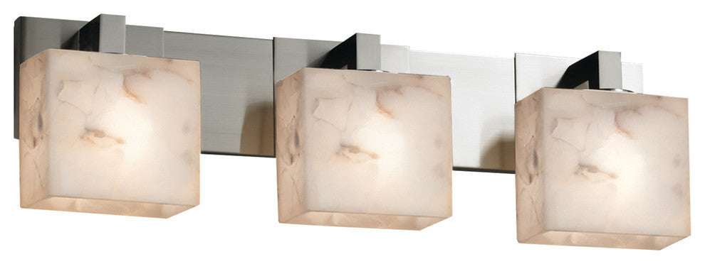 Alabaster Rocks! Modular 3-Light Bath Bar, Rectangle, Nickel, LED