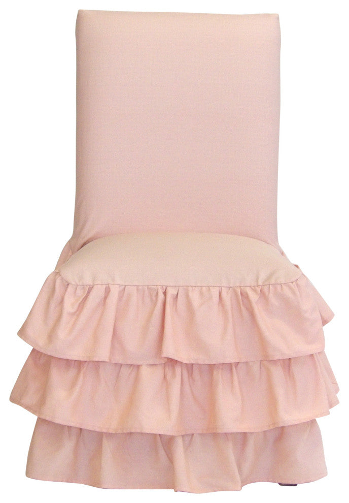 Classic Slipcovers Cotton 3-Tier Ruffled Dining Chair Slipcover, Pink