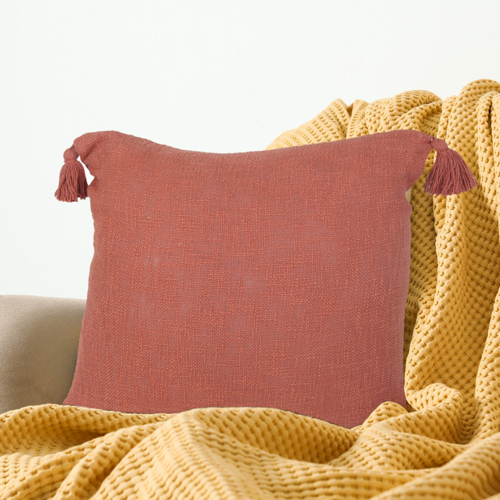Ox Bay Handwoven Red/Orange Solid Organic Cotton Pillow Cover, 20"x20"