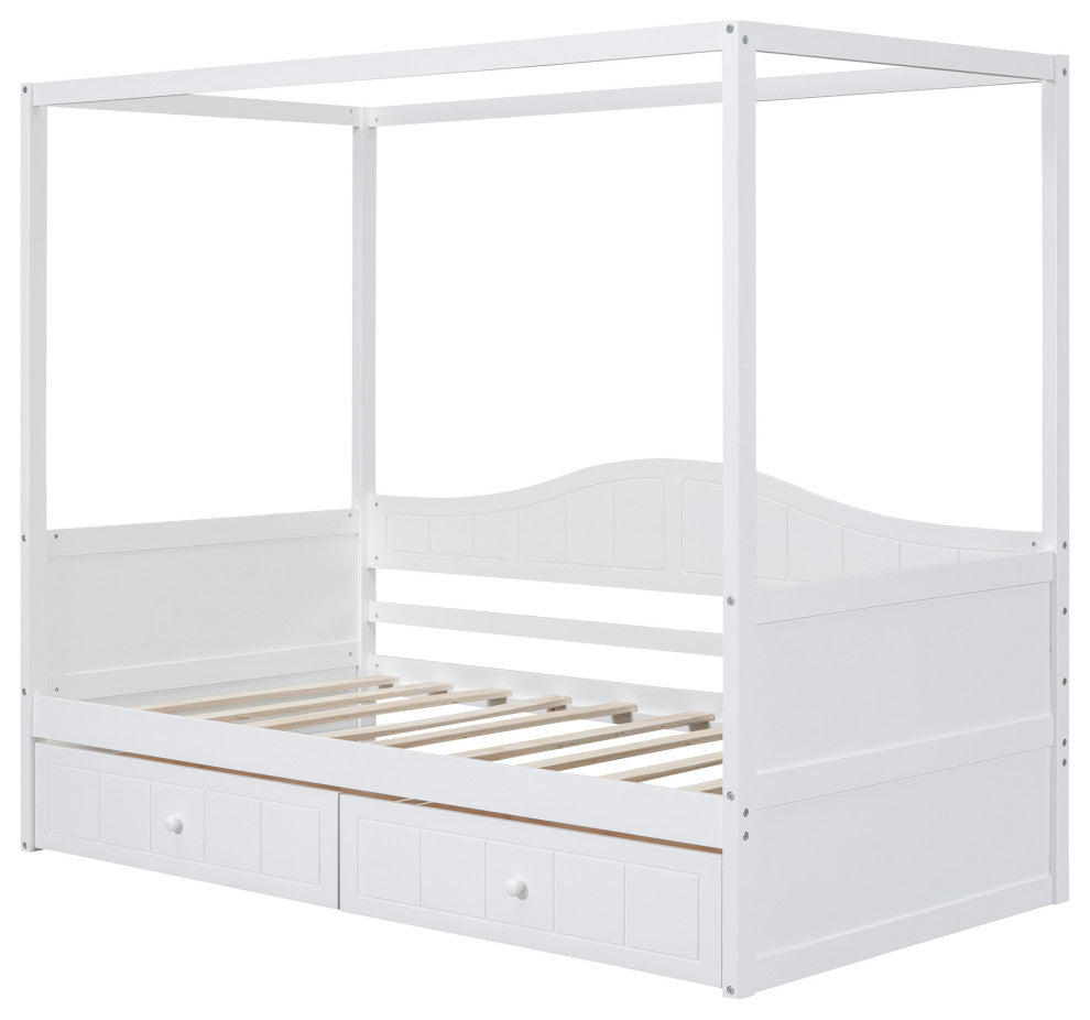 Gewnee Twin Size Canopy Day Bed with 2 Drawers, White