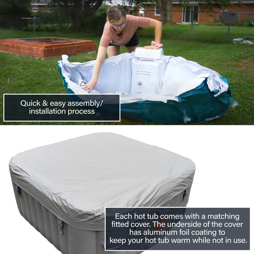 Aleko Square Inflatable Jetted Hot Tub Spa With Cover, 6 Person, 265 Gallon