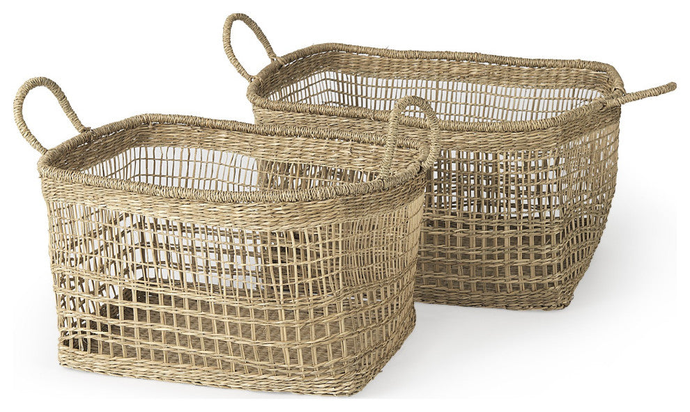 Set of Two Brown Wicker Storage Baskets