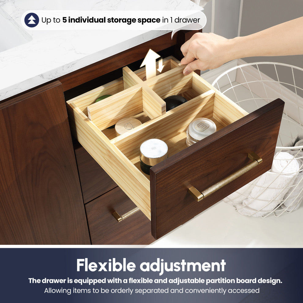 San Bath Vanity with Stone Top, Natural Walnut, 60" Single Sink, Single Vanity, No Mirror